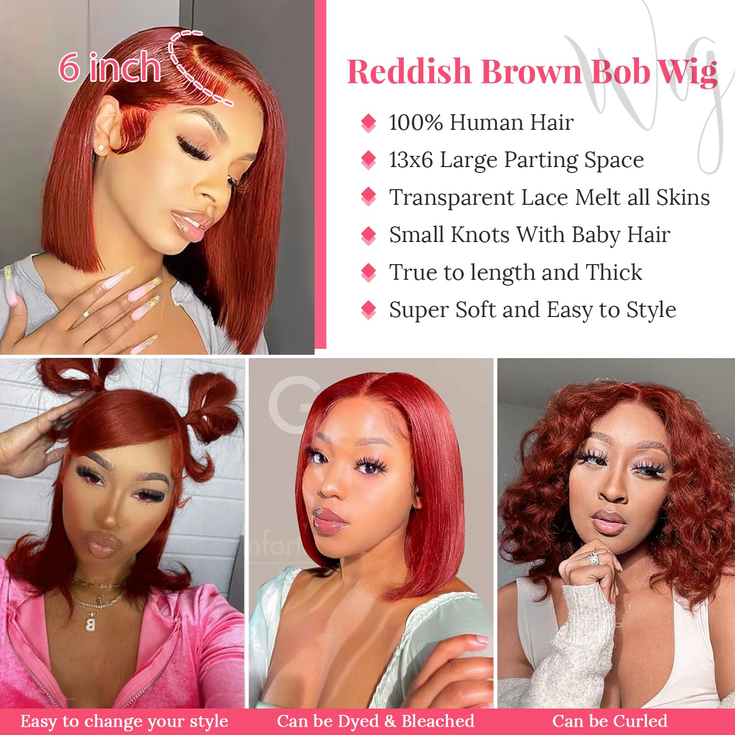 16Inch 13x4 Lace Front Bob Wig Light Blue Human hair 180% Density Brazilian Hair Pre Plucked With Baby Hair HD Transparent Lace Frontal Wig Bleached Knots Straight Glueless Blue Bob Wigs for Women: 10 Inch #0-13x6 Lace Frontal Reddish Brown
