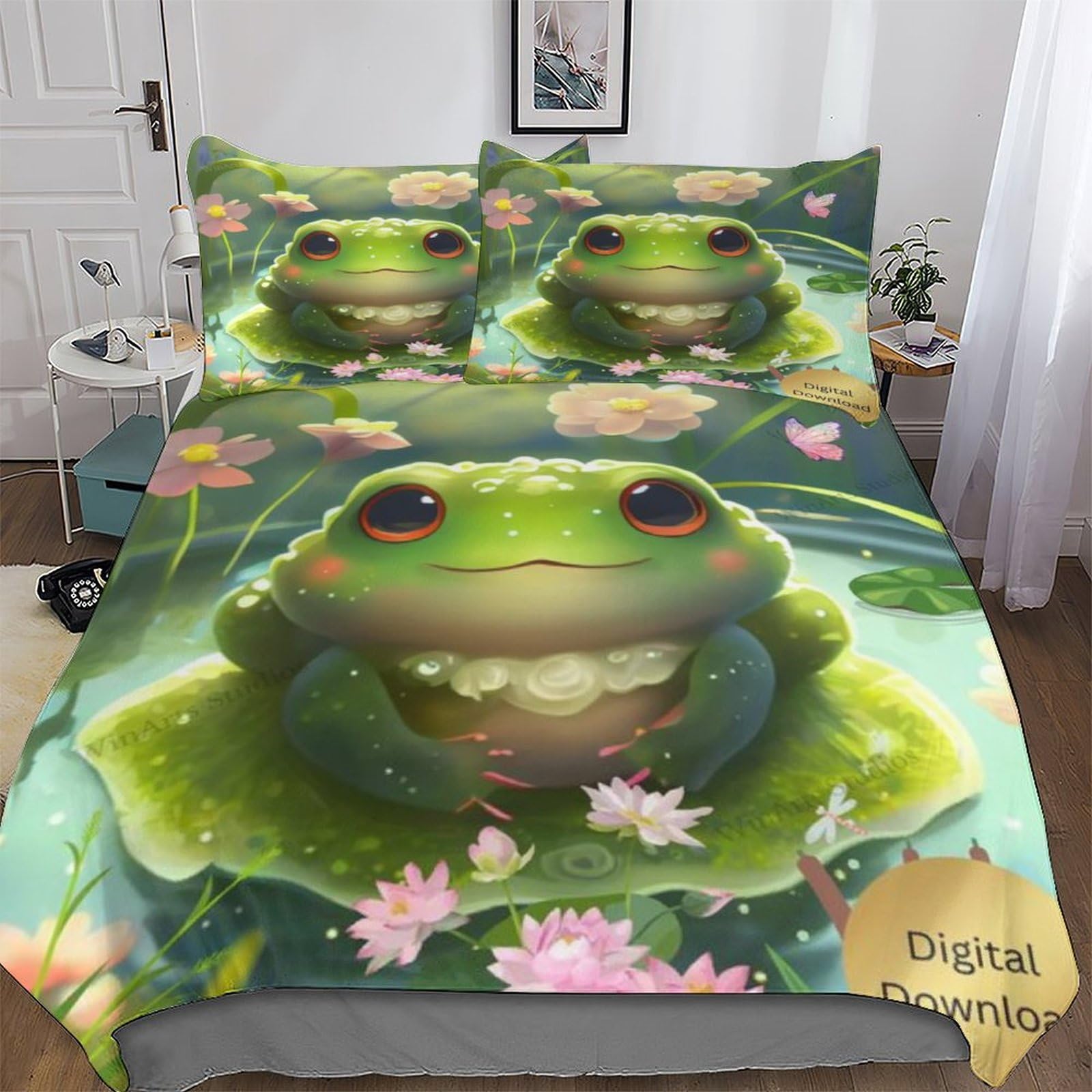 Housse de couette grenouille en microfibre zippée thermorégulatrice