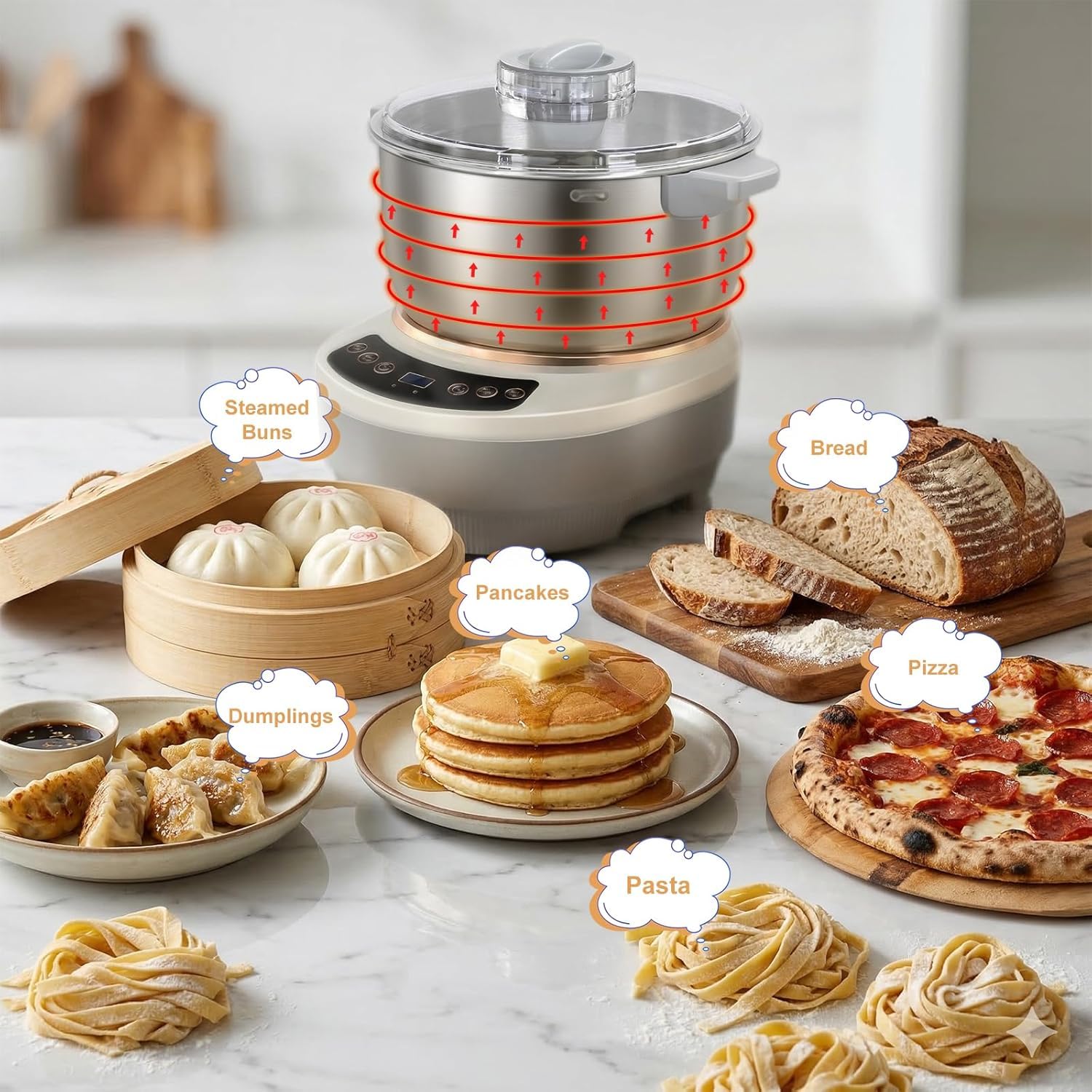 TYH Batidora De Masa De Gran Capacidad De 7 litros, Amasadora De Masa De 200 W, con Fermentación Termostática (25-38 ℃), Batidora De Alimentos De Acero Inoxidable 304 para Hornear