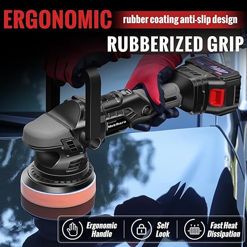 Miniatura 6 de Pulidora de búfer inalámbrica, pulidora orbital aleatoria de 5 pulgadas, 6 velocidades variables 1000-5200 RPM, baterías de 21 V 3.0 Ah, 28