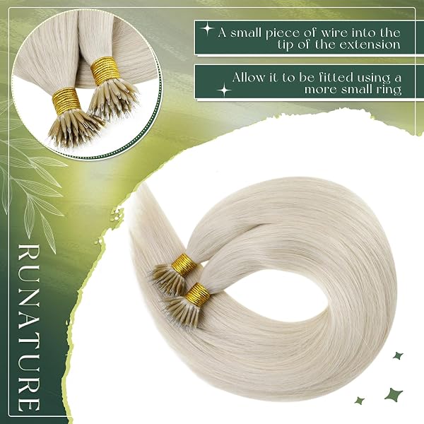 RUNATURE 24 Inch Nano Beads Hair Extensions Human Hair Blonde Nano Hair Extensions Real Human Hair White Blonde Invisible Nano Rings Straight Remy Hair 50g/50s #800 - 3