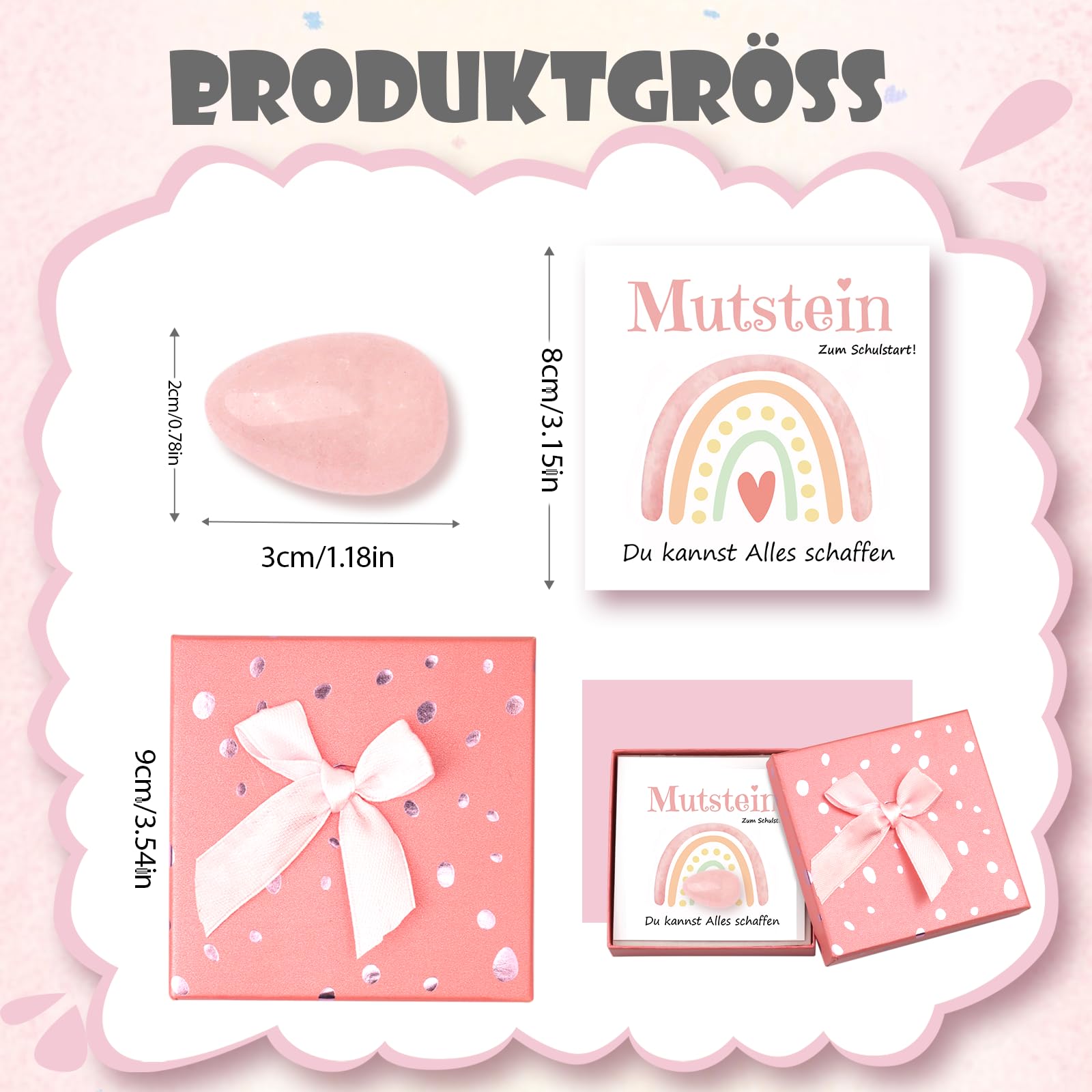 Mutstein Pietre portafortuna regalo inizio scuola 2026 con biglietto auguri confezione regalo rosa
