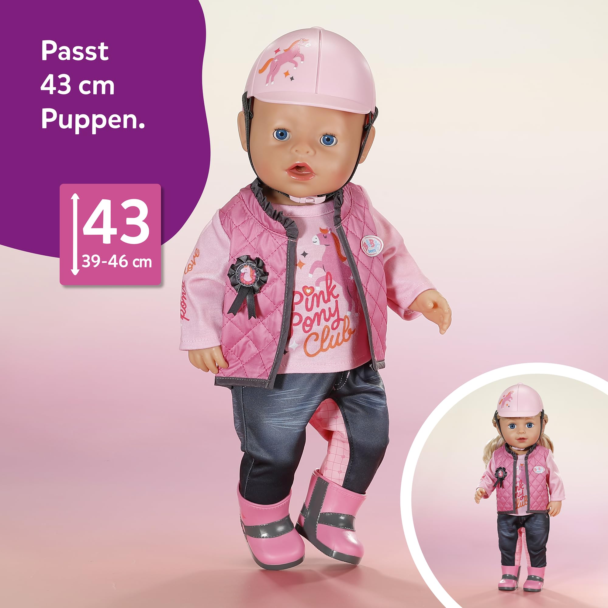 BABY born REIT-Outfit mit Hose, Shirt, Stiefeln und Helm für 43 cm Puppen