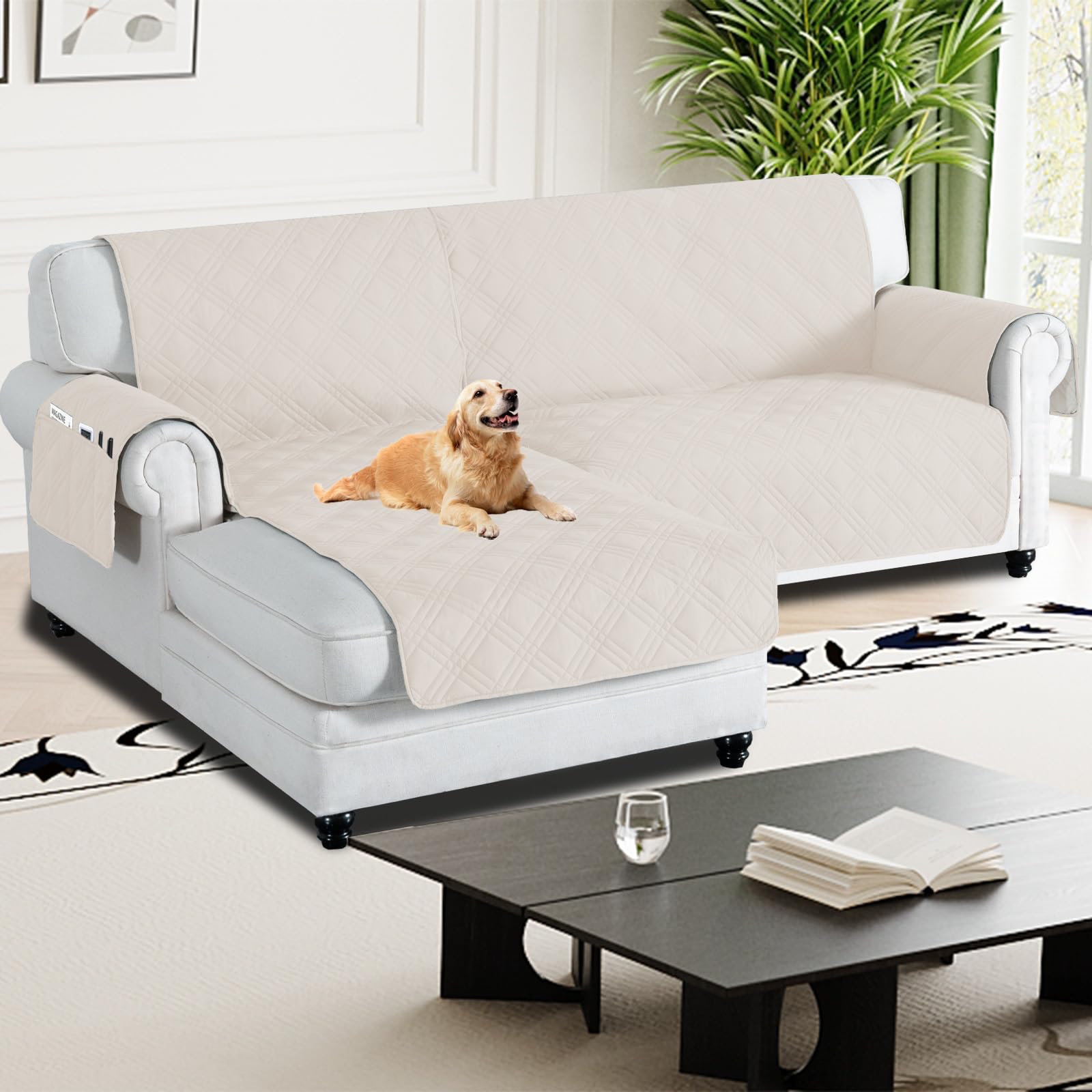 H.Versailtex 100% Waterproof Couch Covers for Sectional Sofa 2-Piece Non Slip Corner Sofa Cover Sectional Couch Cover L Shaped for Dogs (Left Chaise Lounge Cover + 2 Seat Sofa Cover, Frenchoak) โ image 1