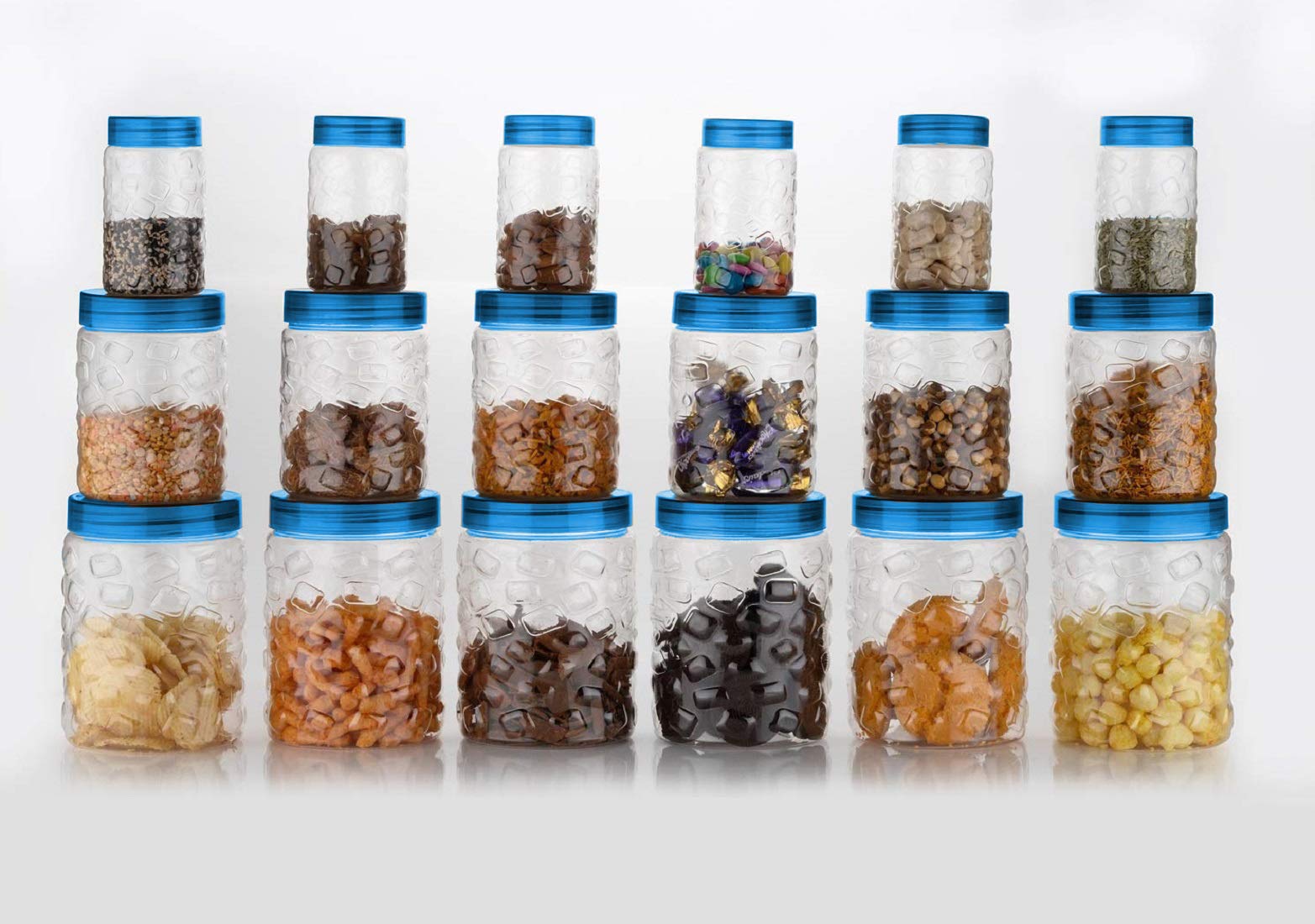 Kuber Industries Stone Design Plastic Container Set, 18-Pieces (Blue)-KUDMART3338