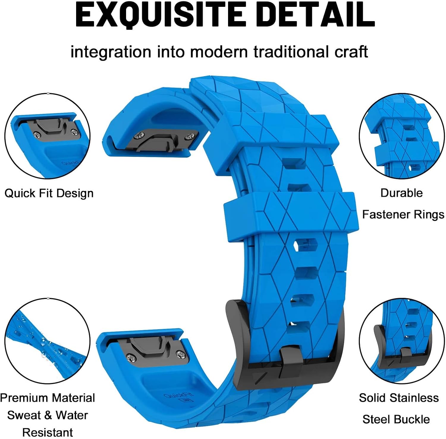 Compatible with Garmin Fenix 7X Band 26mm Width Soft Watch Straps Sport Bands Replacement for Fenix 7X/Fenix 6X/Fenix 6X Pro/Fenix 5X/Fenix 5X Plus/Fenix 3/Fenix 3 HR Smartwatches - Image 3