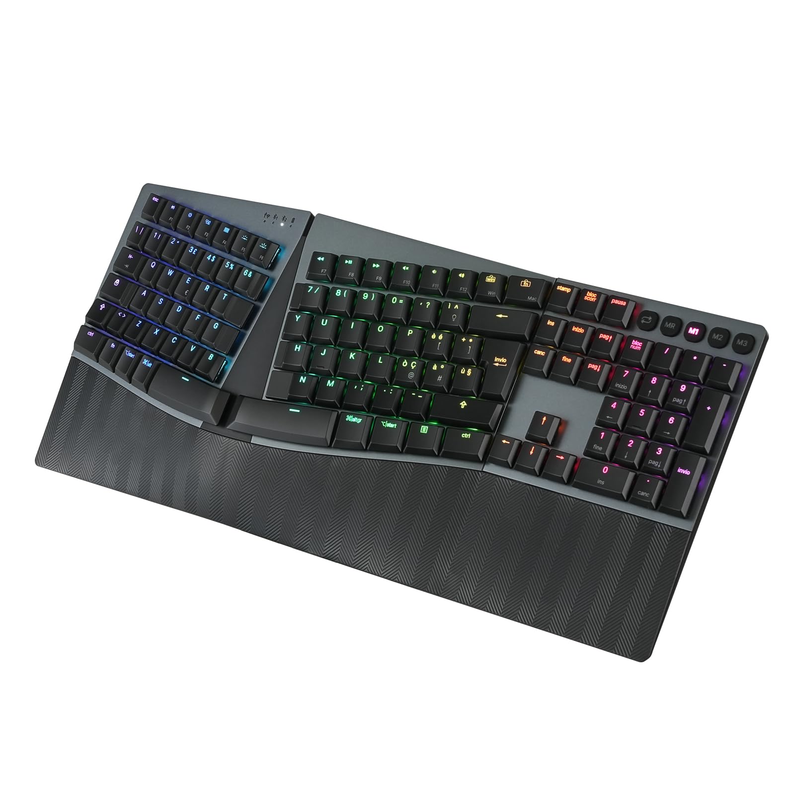 Perixx PERIBOARD-835RD – Tastiera Meccanica Wireless Ergonomica RGB, Switch Lineari Rossi Profilo Basso, Multi-Dispositivo (Windows/Mac), Layout Italiano