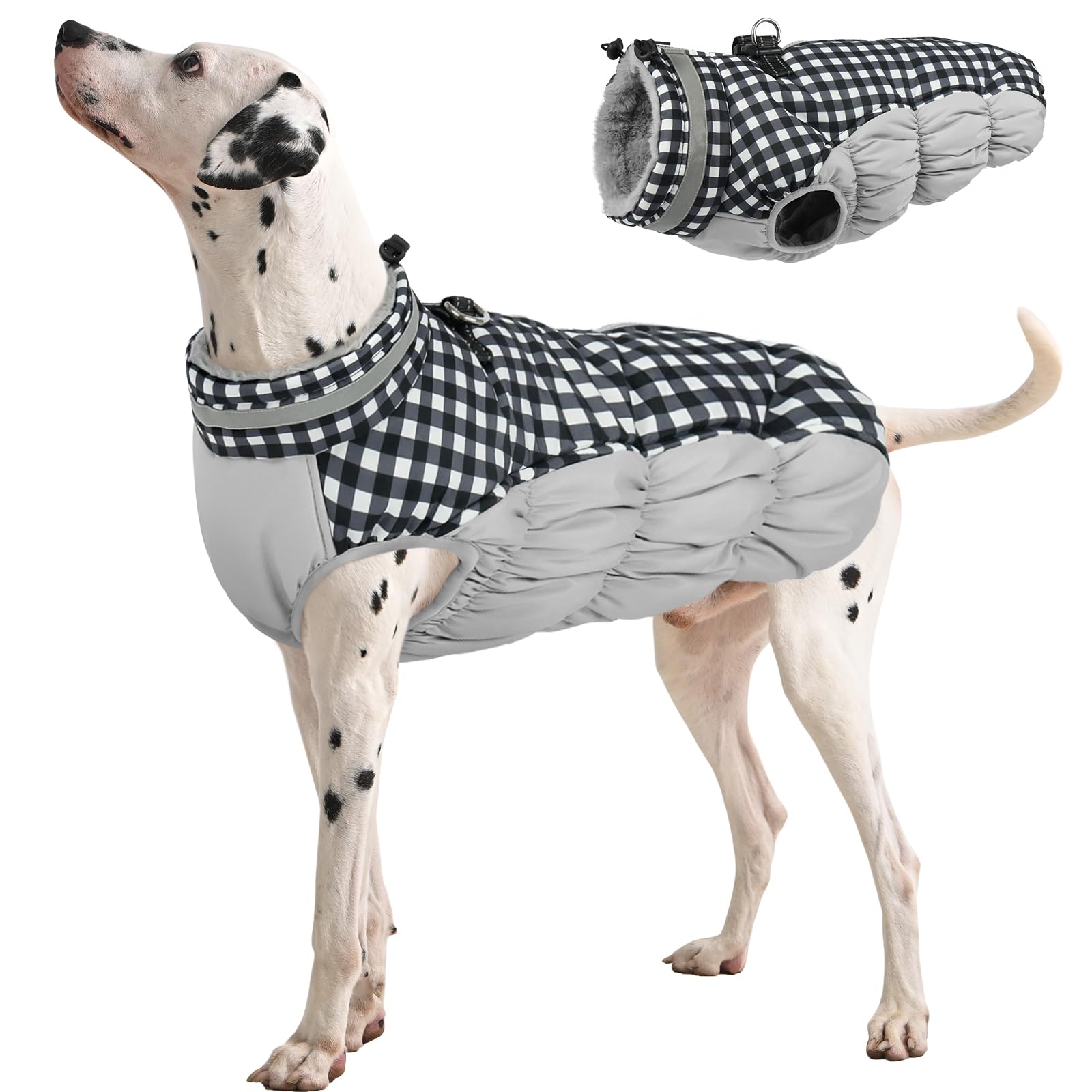 FUAMEY Dog Coat for Medium Dogs,Waterproof Dog Winter Jacket with Harness Built in Puppy Cold Weather Coats Reflective Pet Vest with Zipper Warm Fleece Dogs Snowsuit Windproof Black M — view 10
