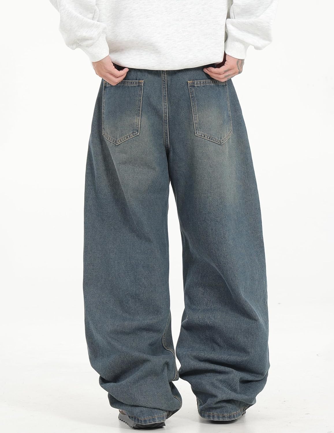 Men's Baggy Jeans Loose Fit Denim Pants Mid Waist Trousers Wide Leg Skater Jeans Y2K Streetwear - Image 3