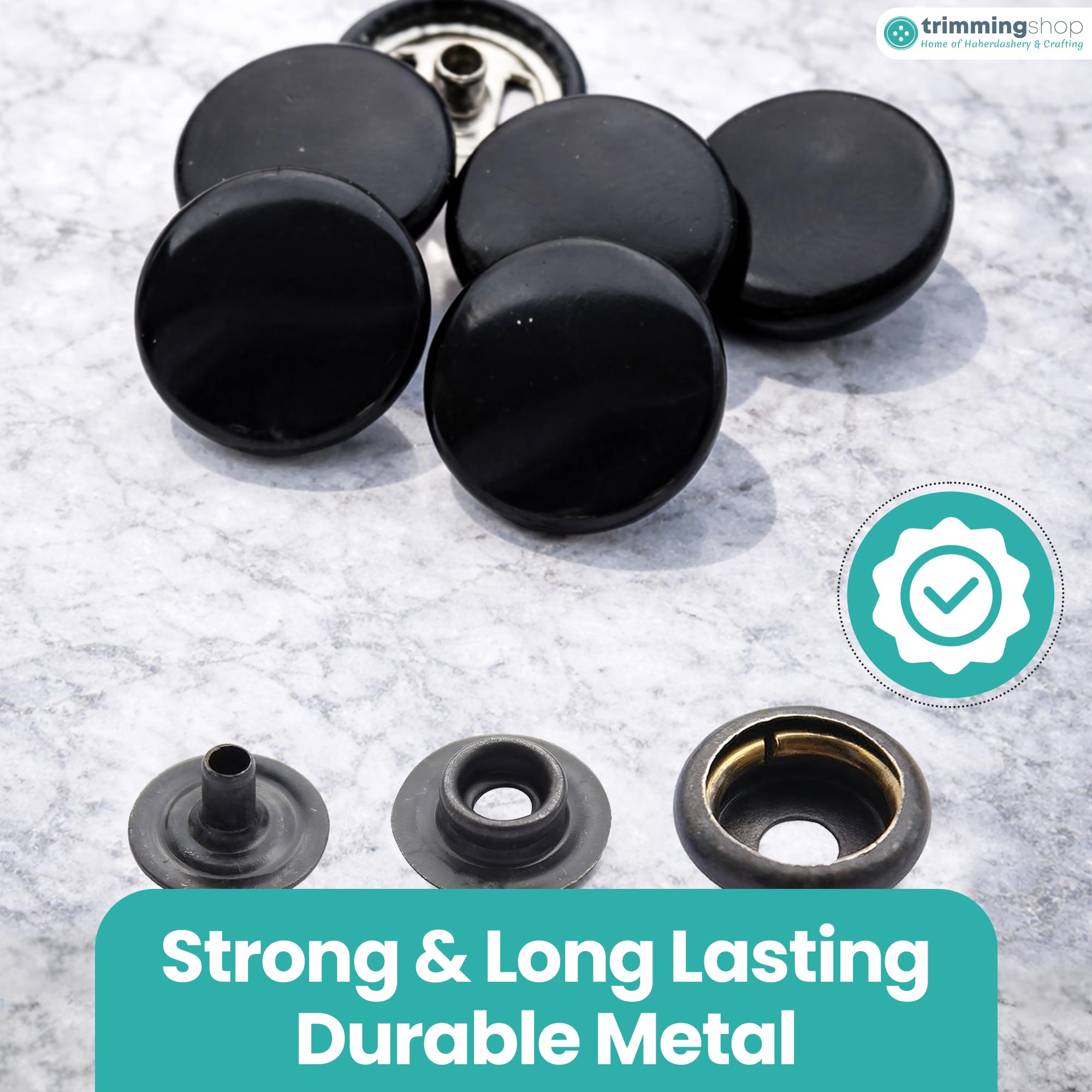 Pernos de empuje de 15 mm, negro brillante 4 piezas, cremalleras de metal duraderas y ligeras para chaquetas, correas y proyectos de costura, reparación de ropa, 500 piezas