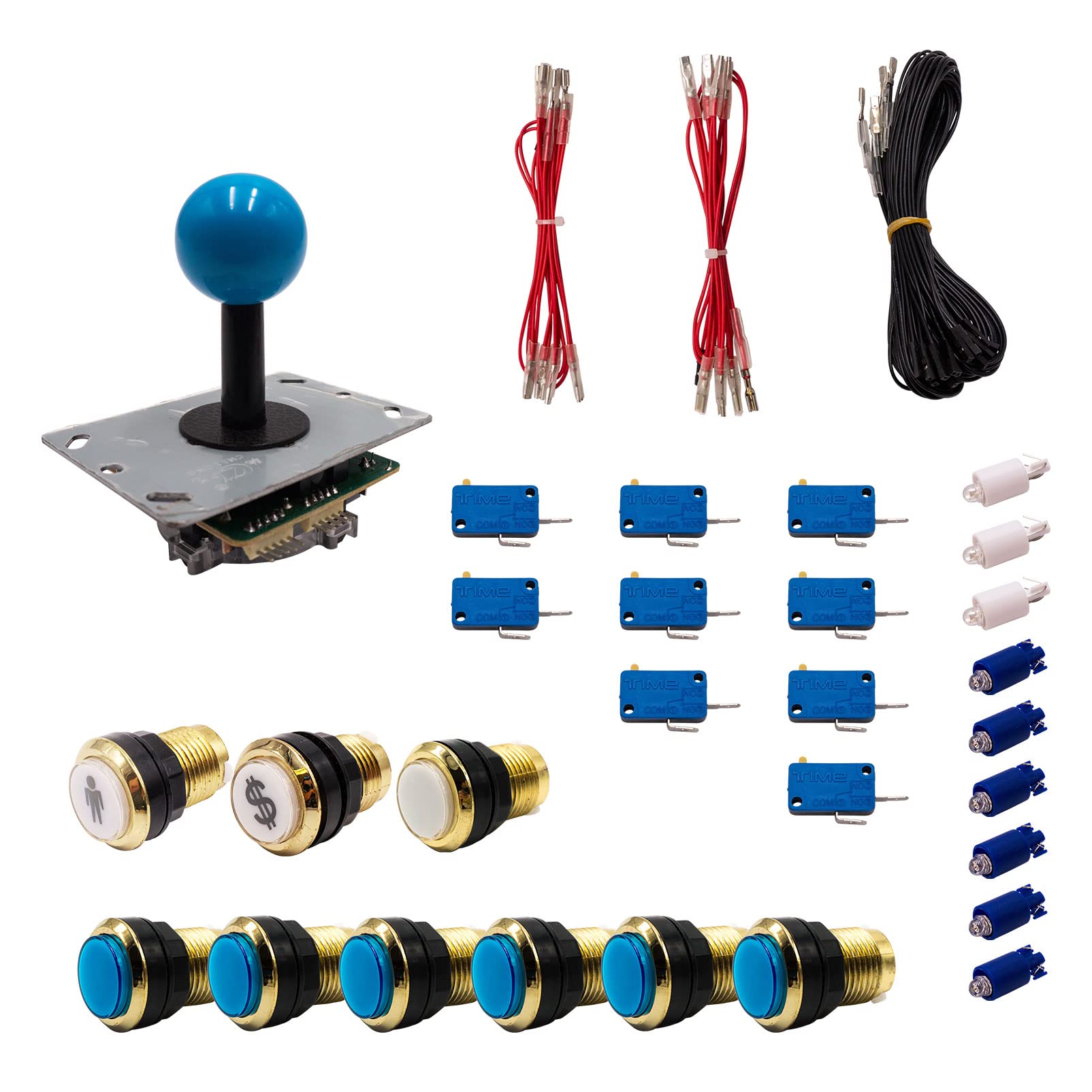 Kit Joystick e Pulsanti Arcade 1 Giocatore Luminoso Pulsanti Dorati Joystick PCB Asta Nera Palla Cavo Gpio Videogiochi Retro Gaming