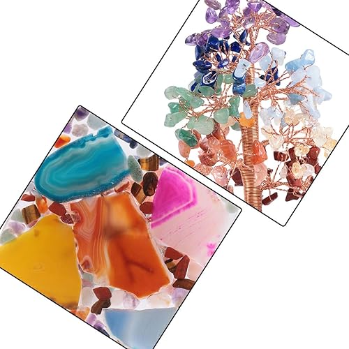 Miniatura 2 de TUMBEELLUWA Árbol de dinero de cristal de 7 chakras con base de piedras coloridas, base de resina, decoración de bonsái para la oficina en casa,