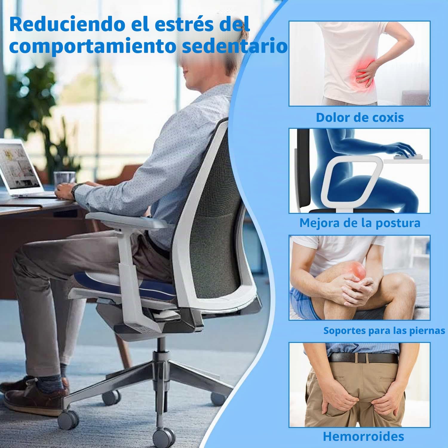 Cojin hemorroides, Cojín de Silla Oficina, Cojín coxis ortopedico con Memoria para Aliviar el Dolor y la Ciática, Cojín de Asiento ergonómico para Silla de Oficina, Silla de Ruedas