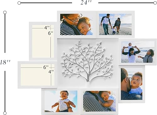 Vista 34 de J.M.Deco Marcos de fotos de collage de 8 aperturas para decoración de pared, marco de fotos de 4 x 6 pulgadas con decoración de árbol, marco