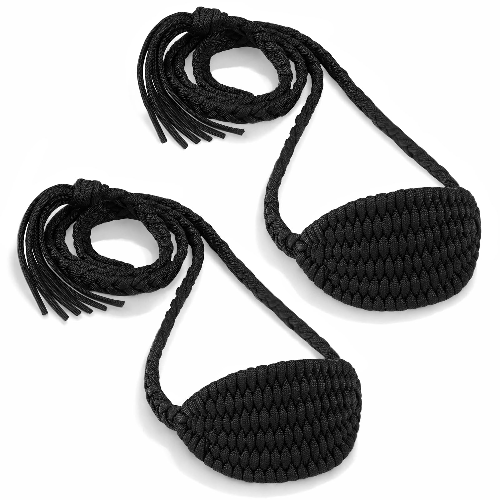 Yoojahow 2 Pcs Balearic Paracord Shepherd Sling Handmade Braided Slingshot Old Fashioned Throwing Sling Tennis Ball Thrower for Outdoor Sports Recreation(Black,Simple Style)