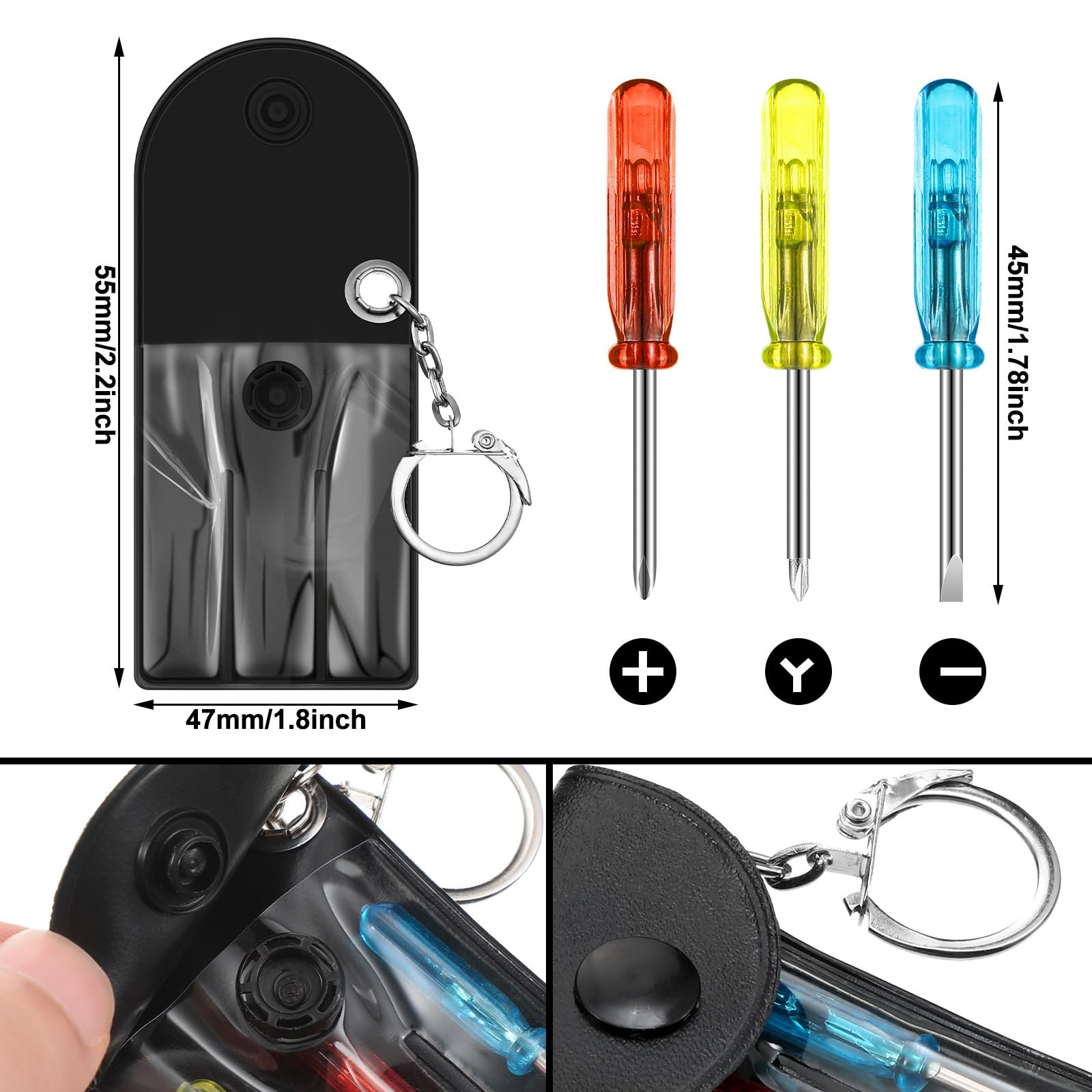 Jutom Juego de 160 llaveros de mini destornilladores a granel incluye 3 mini destornilladores en una bolsa portátil con broche con gancho para hombres, herramienta de cumpleaños del día del padre