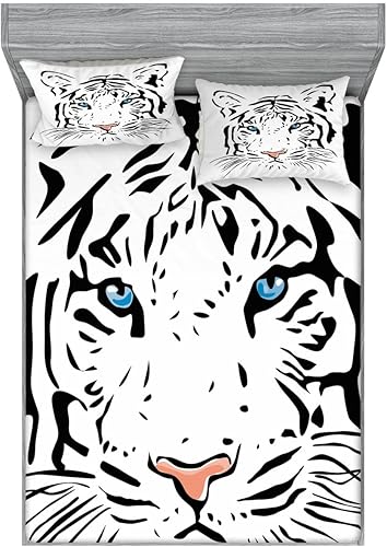 Miniatura 41 de Ambesonne Juego de sábanas bajeras y fundas de almohada de los años 90, patrón geométrico en estilo retro, formas redondas de triángulo de media