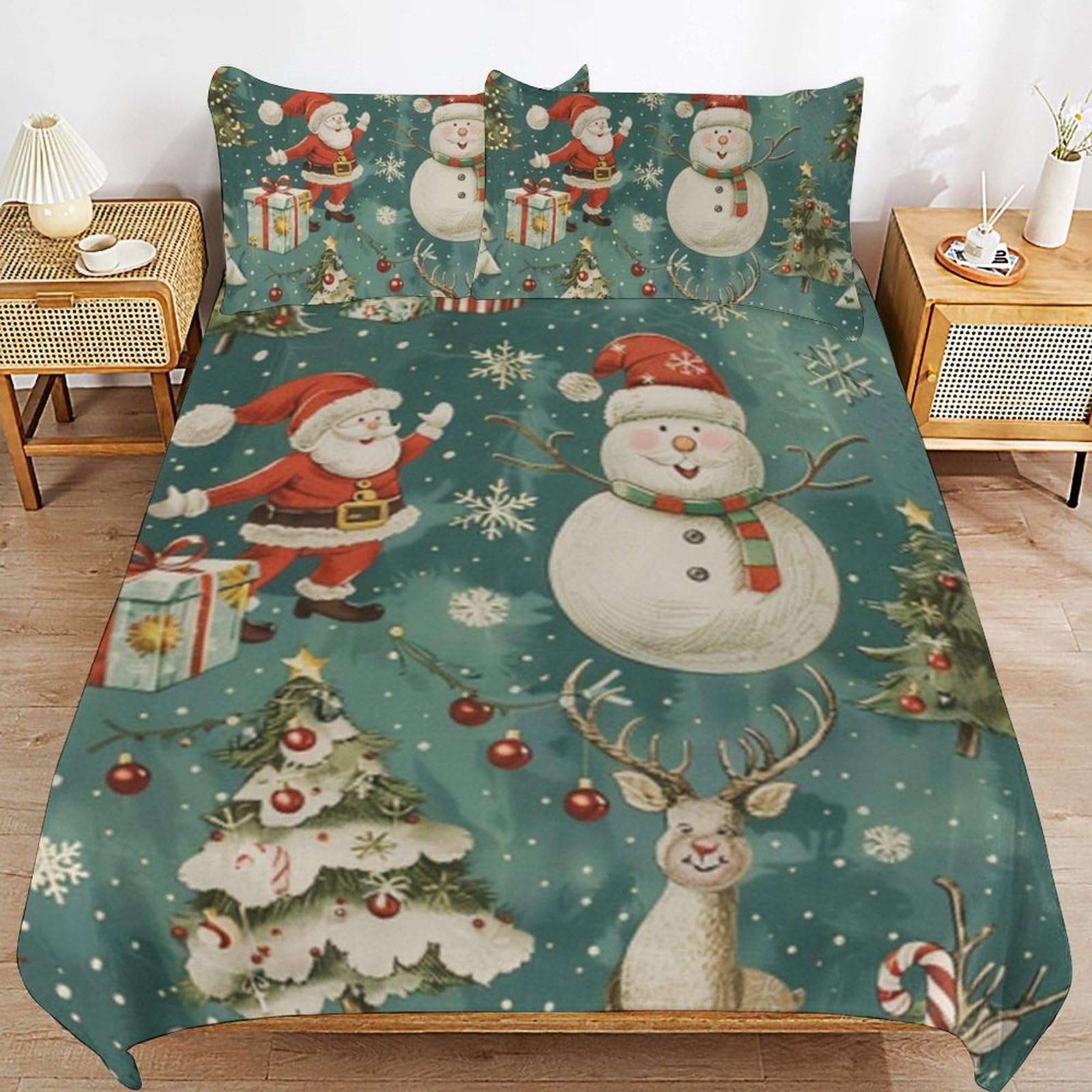 Parure de lit de Noël avec housse de couette microfibre et taie d'oreiller