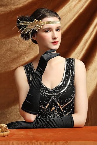 Miniatura 2 de LATIMOON Diadema Flapper de los años 20 con plumas de avestruz diadema de lentejuelas de los años 20 gran accesorio para el cabello Gatsby para mujer