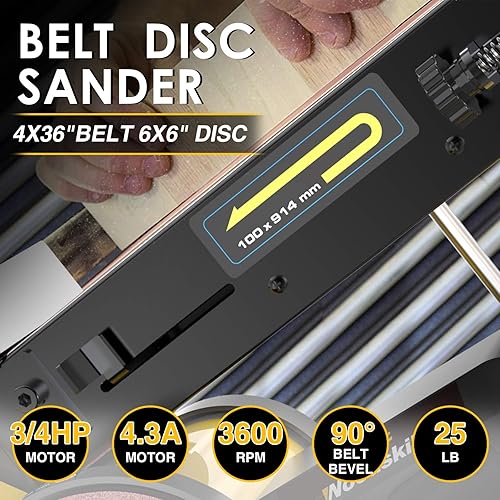 Miniatura 2 de Woodskil Lijadora de correa de 43A 34HP de 4 x 36 pulgadas correa y 6 pulgadas lijadora de disco con 2 piezas de papel de lija base de acero y mesa