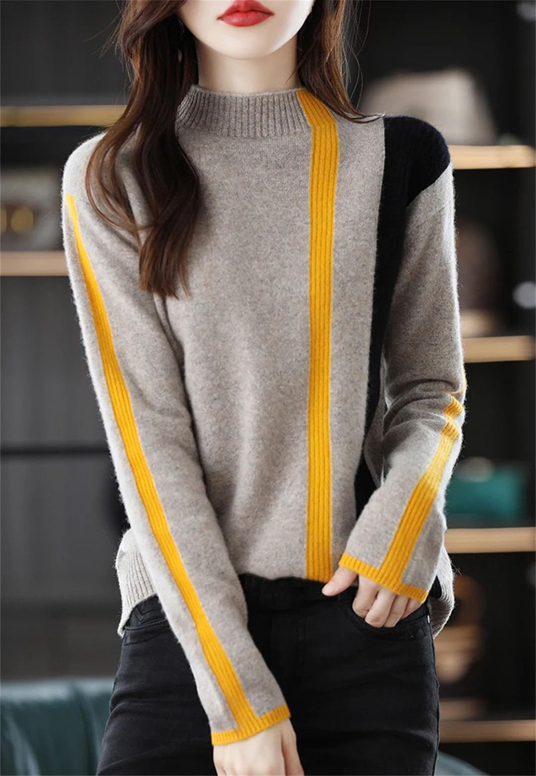 Vogrtcc Jersey De Lana para Mujer, Suéter Medio Cuello Alto, Tejido Informal para Otoño E Invierno