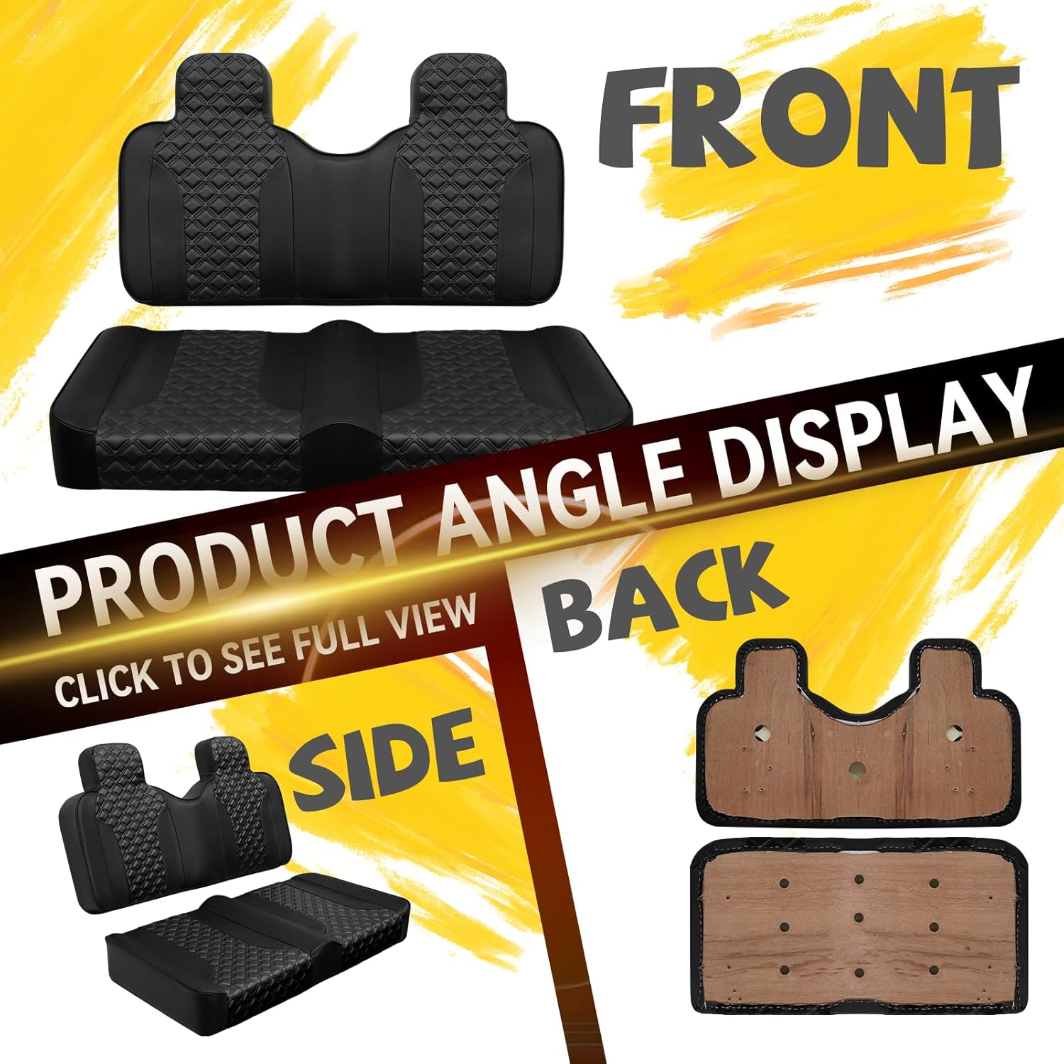 XUANYUDG0769 Front Golf Cart Seat Replacement Cushions Black，EZGO TXT 1994-2013 RXV 2008+ Up， Seat Back and Seat Bottom Cushion Assembly Kit