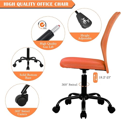 Miniatura 4 de Sillas ergonómicas, bonita silla de escritorio de oficina ajustable sin brazos con respaldo de malla y asiento grueso suave, cómoda silla giratoria