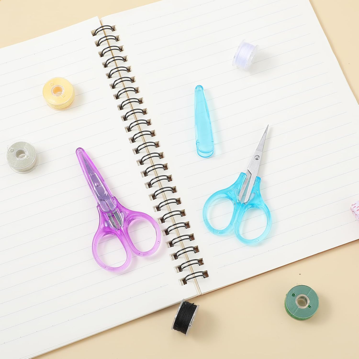 2 Pcs Small Scissors All Purpose, 3" Sharp Small Travel Scissors with Cover Stainless Steel All Purpose Straight Fine Tip for Sewing Crafting Paper Cutting Crochet Hair Trimming (Blue, Purple)