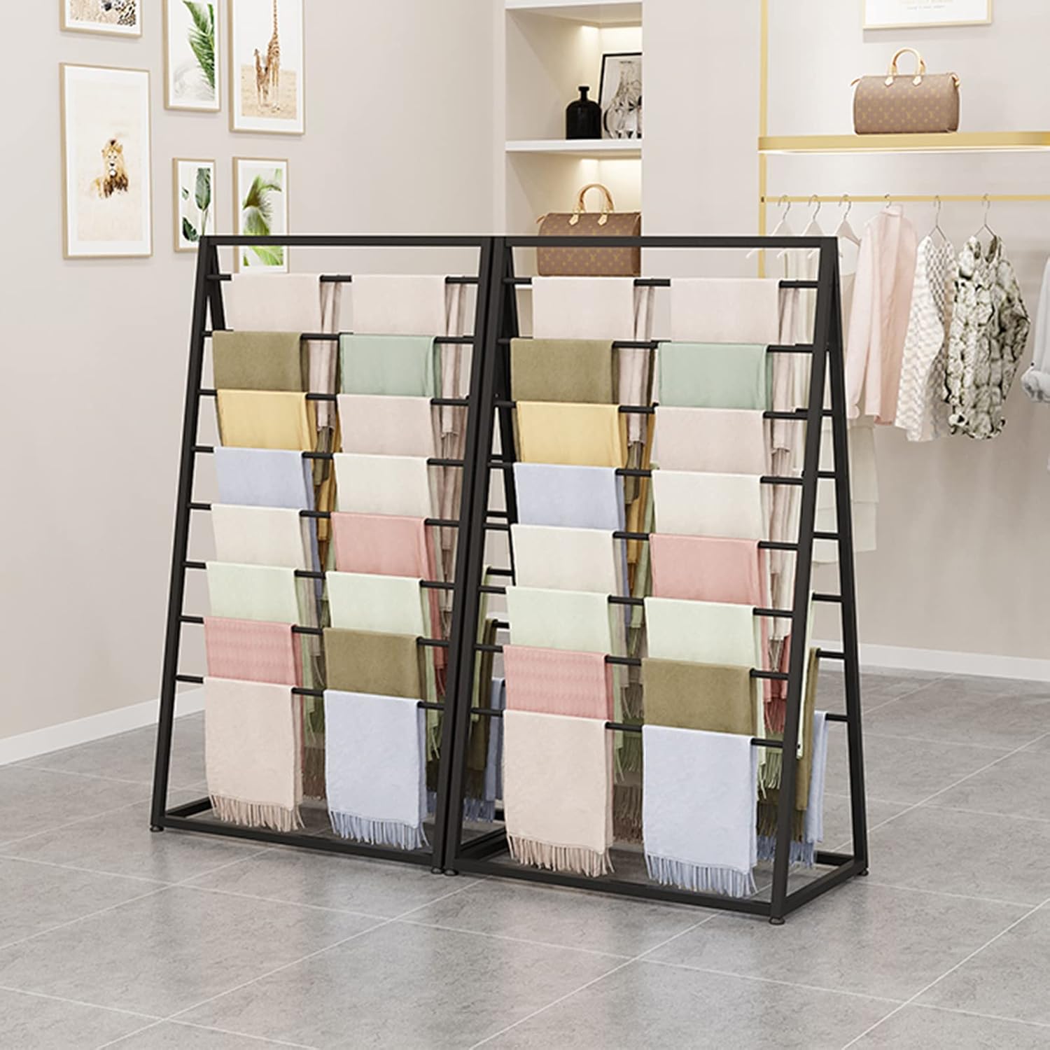 Scarf Holder Organizer, Standing Towel Rack, Scarf Hanger Organizer Holder, Freestanding Pants Hanger Metal Pipe Shelf, for Home (Black 100 * 50 * 145cm)