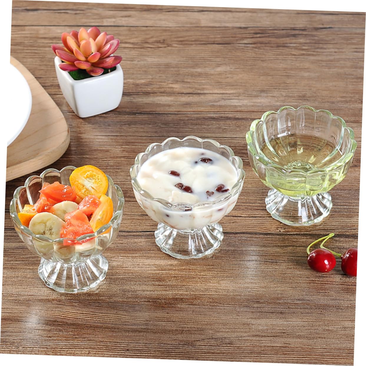 Set de 6 Copas de Vidrio para Postres de 100ml, Tazas Reutilizables Pieza para Helado, Pudding y Frutas, Ideales para Servir en Casa
