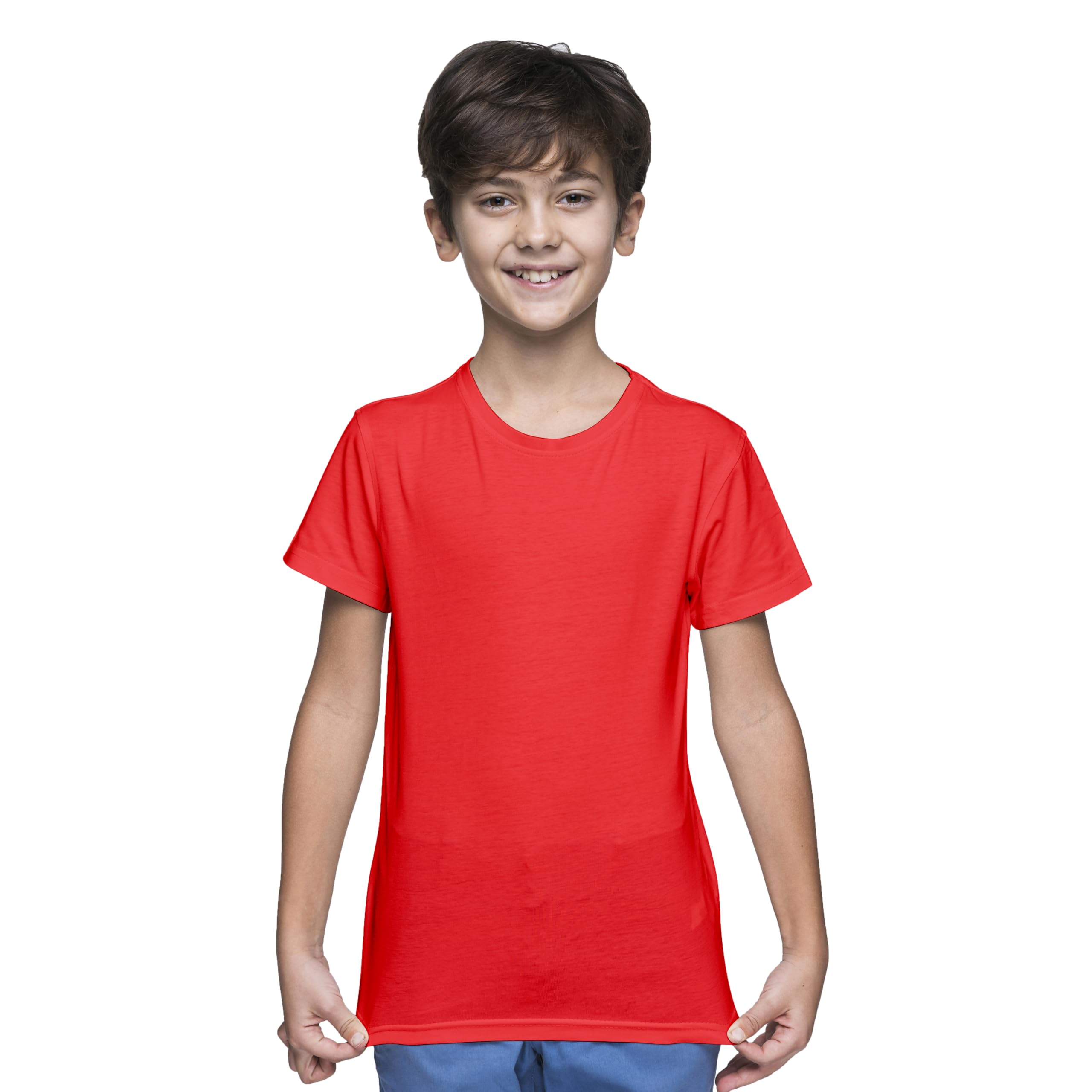 Cotton Short Sleeve Versatile Round Neck T-shirt for Boys and Girls - Plain, Perfect Comfortable Tee for School, Play, and Casual Wear