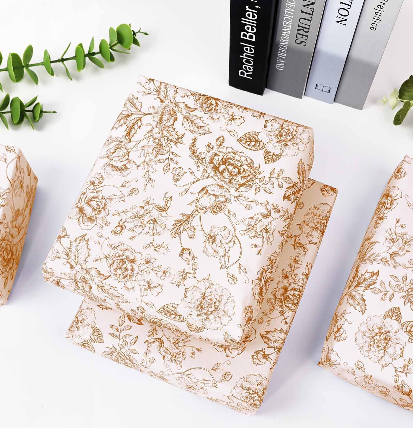 MUNILAIL 100 Sheets Brown Floral Tissue Paper 14 x 20 Inches Flower Tissue Paper for Gift Bags Vintage Floral Gift Paper Tissue for Birthday Gift Packing Crafts