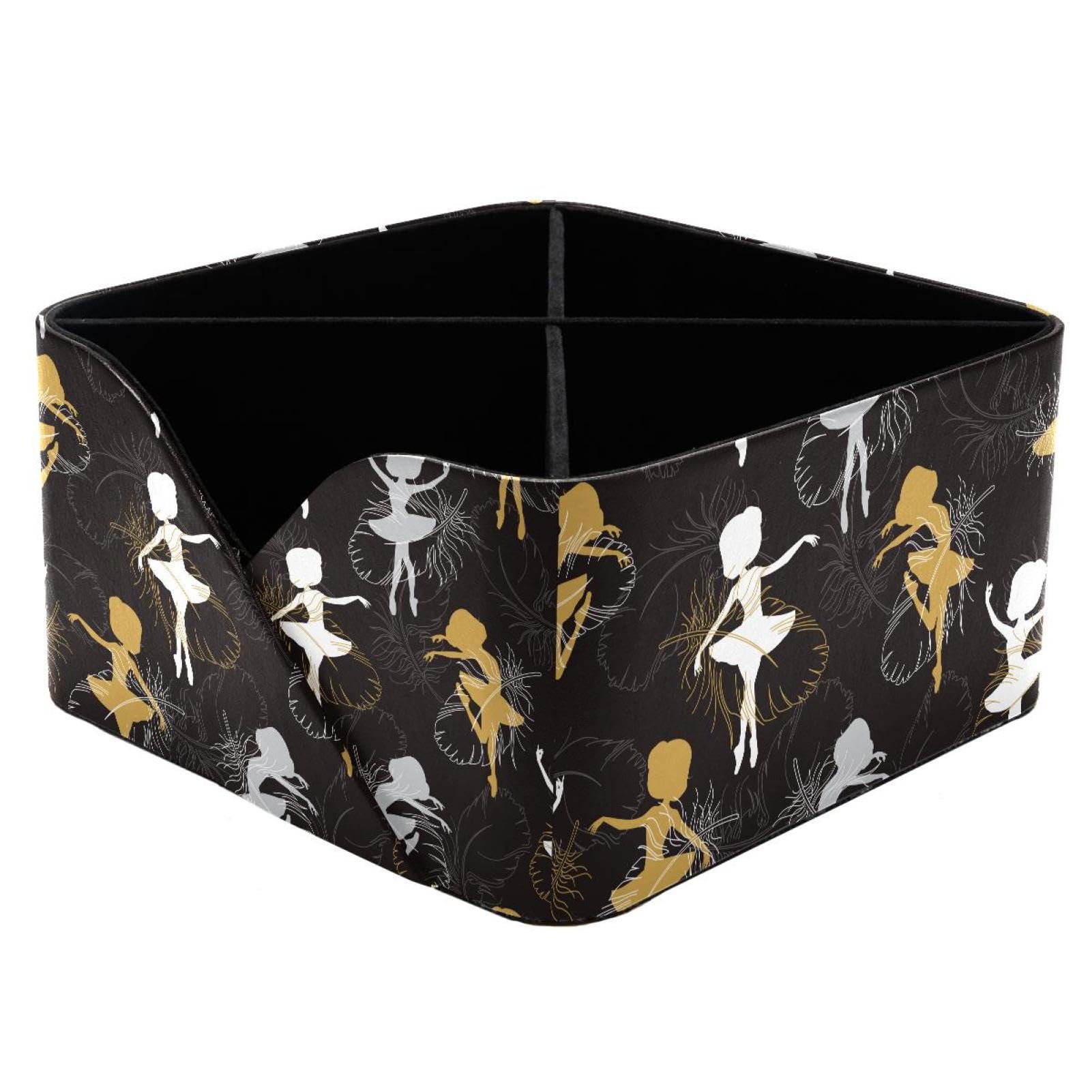 KengjuTesu Dance Ballet Girl Silhouette Feathers Pattern Desktop Organizer Pen Holder, Rectangular Pencil Cup for Office, Study and Makeup Stations