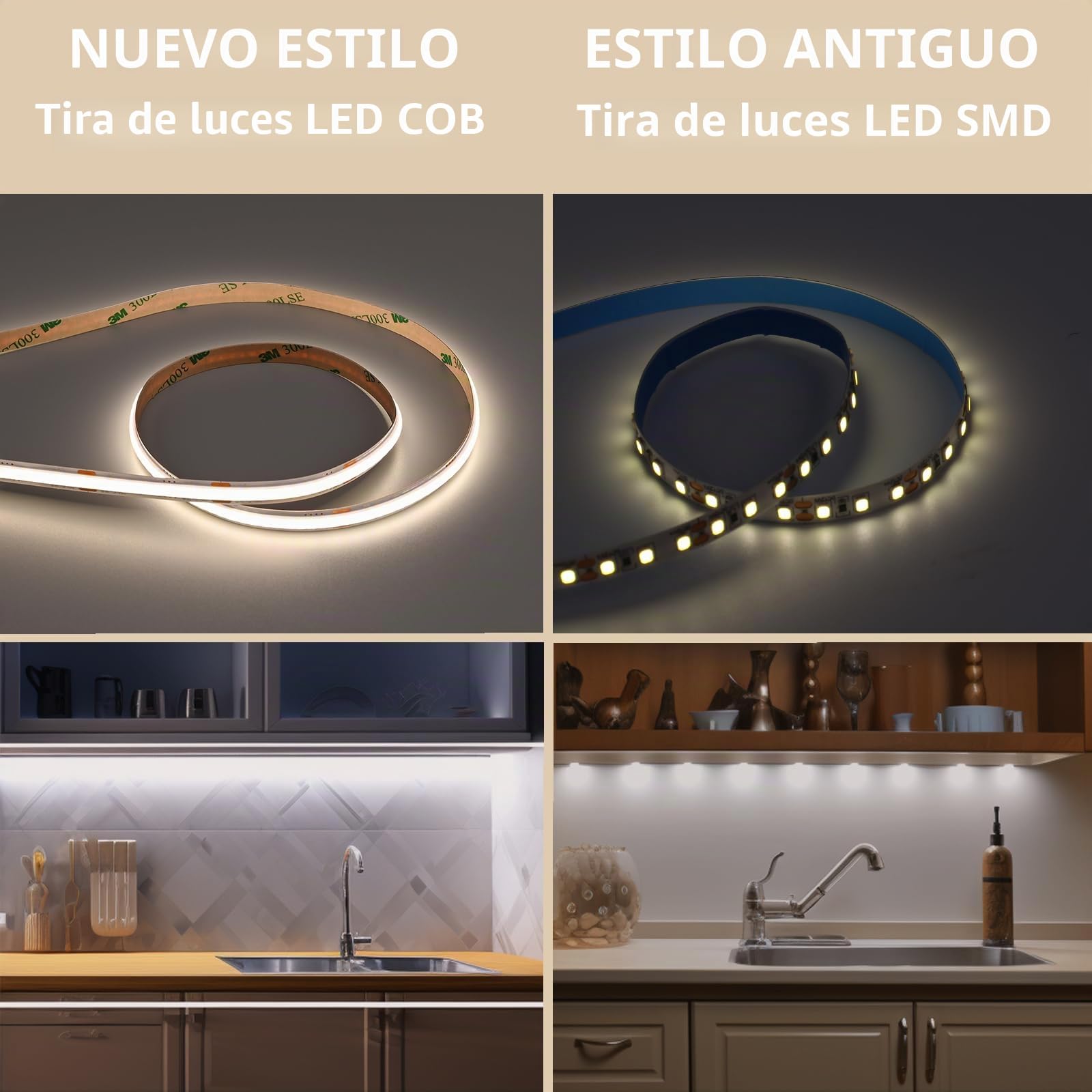 BENLUN 24V Tira LED COB CCT Bajo Mueble Cocina 10 Metros, 2700K-6500K Regulable Blanco Tira LED de Interior, 8,5W/M CRI 93 Luz LED Recortable con Mando y Alimentación para Habitacion