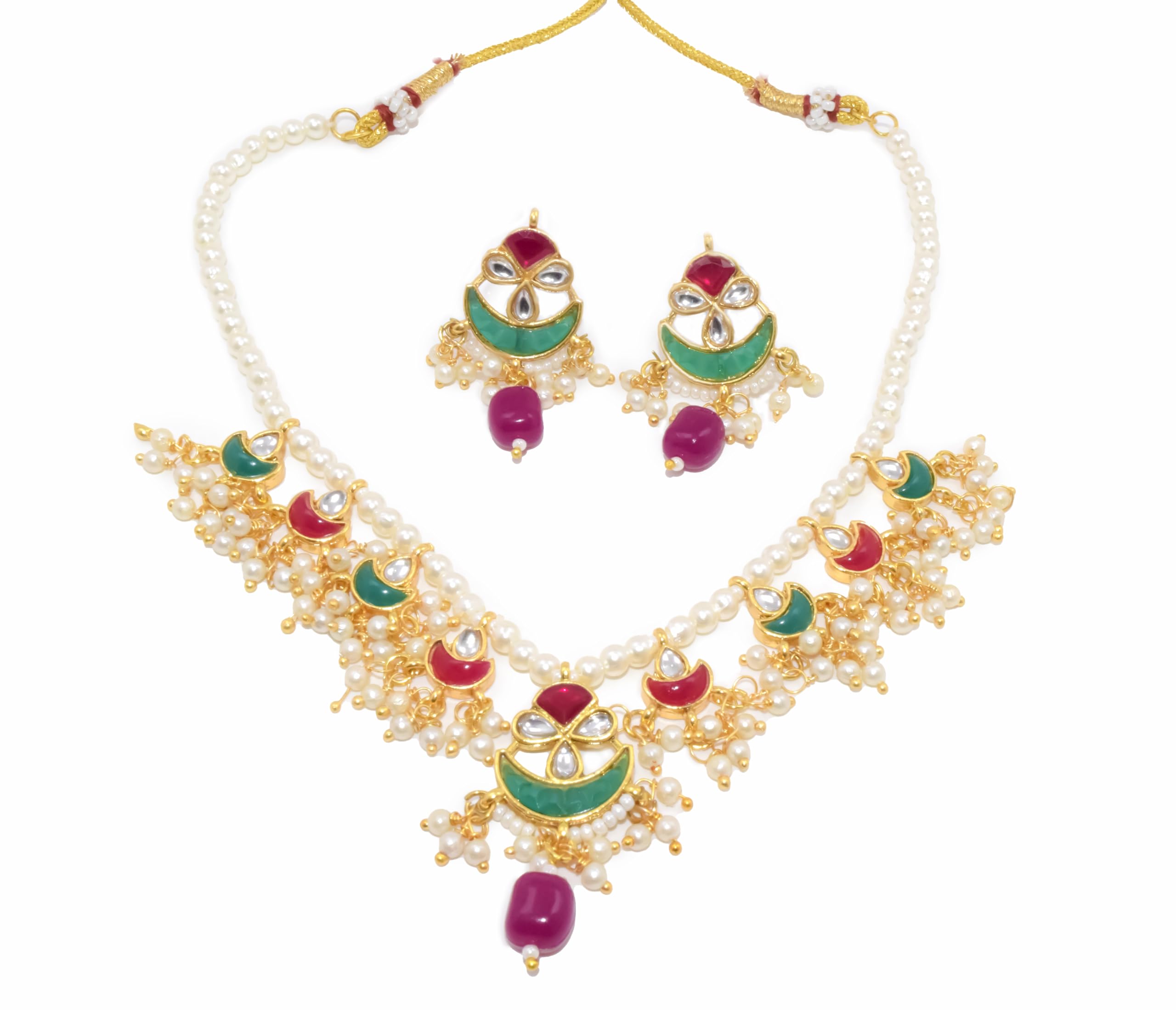 Stunning Temple/Kundan/Pearl Necklace Set with Matching Earrings for Women & Girls - Traditional Ethnic Indian Jewelry for Wedding & Festival-image-19