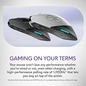 Alienware Wired/Wireless Gaming Mouse AW610M - 16000 DPI, Optical Sensor, Ambidextrous, 7 Buttons, 3-ZONE 16.8m AlienFX RGB Lighting, Edge-Free Design, Ergonomic - Lunar Light