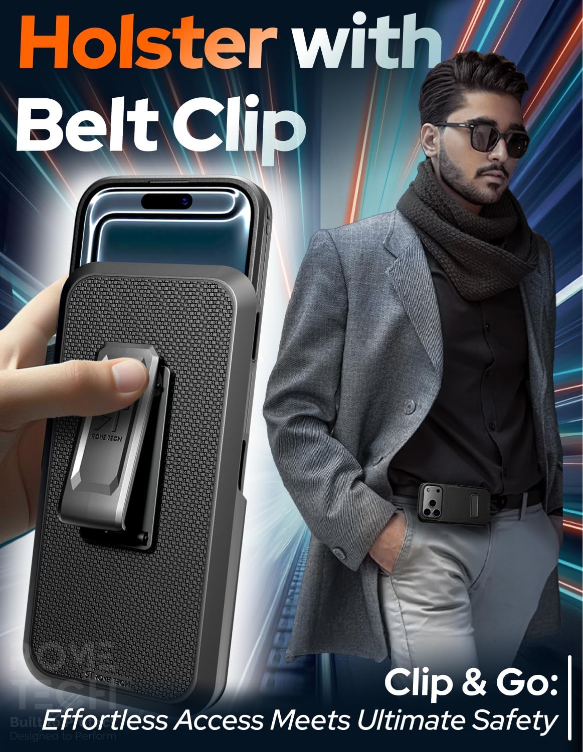 Designed for iPhone 17 Pro Case with Belt Clip Holster - Compatible with MagSafe Magnetic Heavy Duty Phone Cover with Kickstand - Black