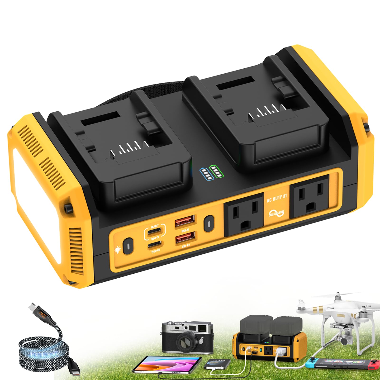 Photo 1 of 350W Pure Sine Wave Power Inverter Compatible with Dewalt 20V Battery