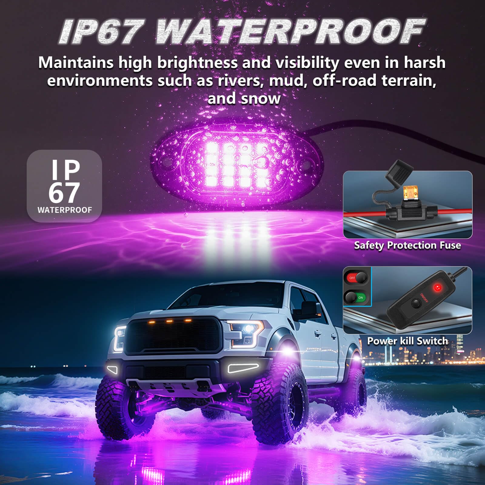 LOV × GRINDLODGE Glow in the dark LD DARKEAGLE 8Pods Segmented RGB LED Rock Lights Kit for Jeep