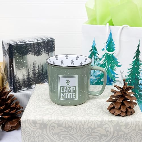 Miniatura 6 de Pavilion Gift Company - Taza de cerámica Camp Mode de 18 onzas, color verde con acabado moteado, taza de café duradera de pared gruesa estilo