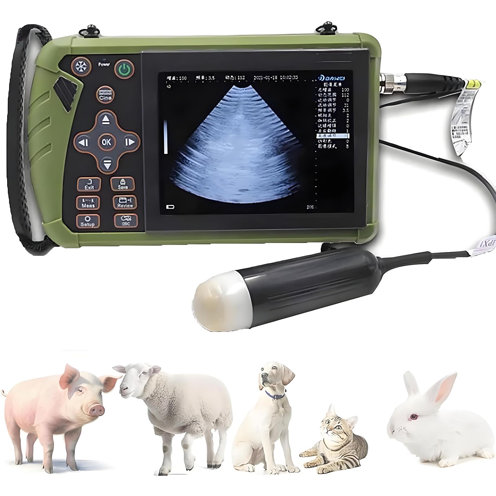 échographe Vétérinaire pour La Gestation, 3,5 MHz, Sonde Convexe, 8 Pseudo-Couleurs, Images HD, avec Cardiofréquencemètre