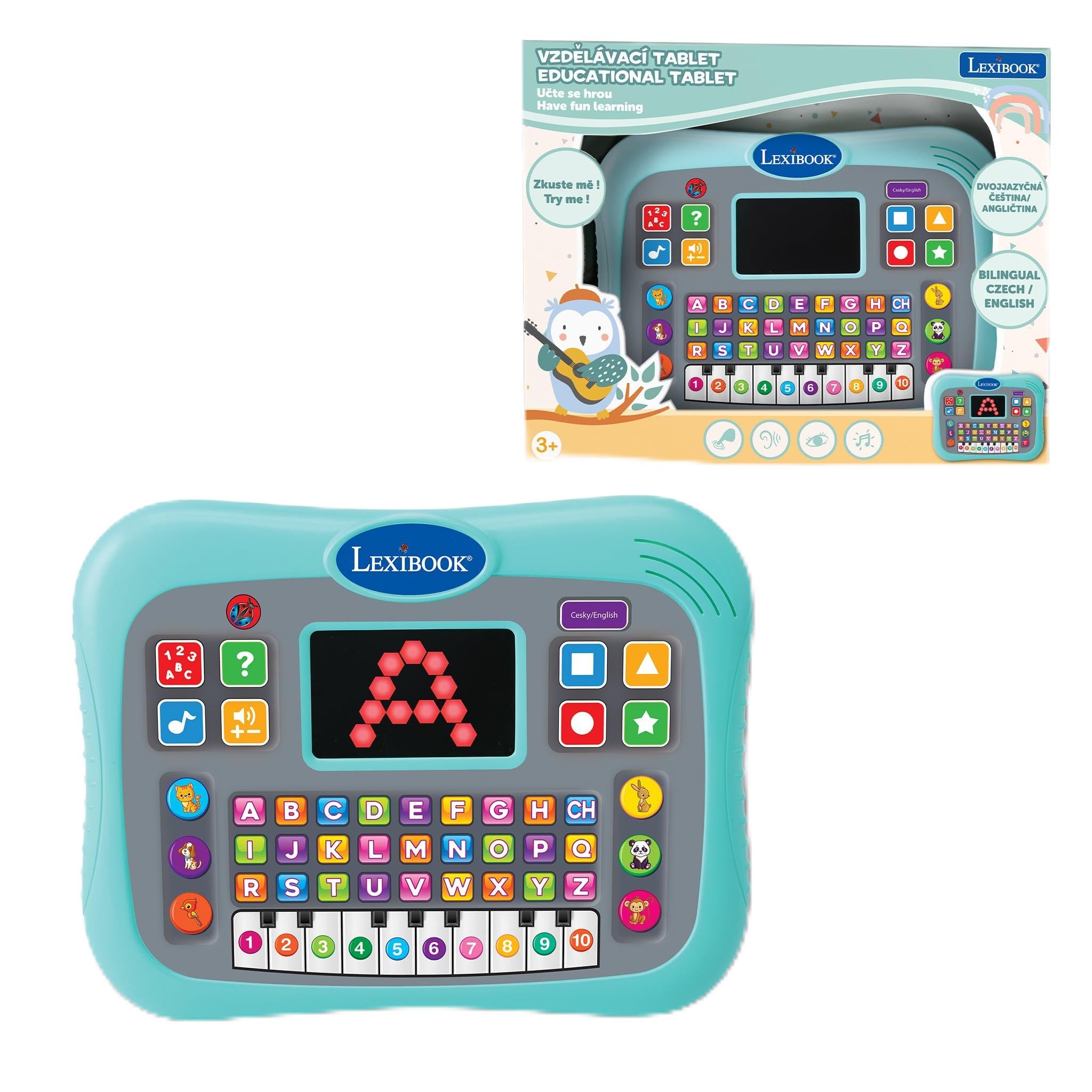 LEXIBOOK, Educational Tablet, Bilingual ENGLISH/CZECH, Talking Tablet with Screen to Learn the Alphabet, Numbers, and Animals, Piano and Interactive Quiz Modes, Blue, JCPAD007i12