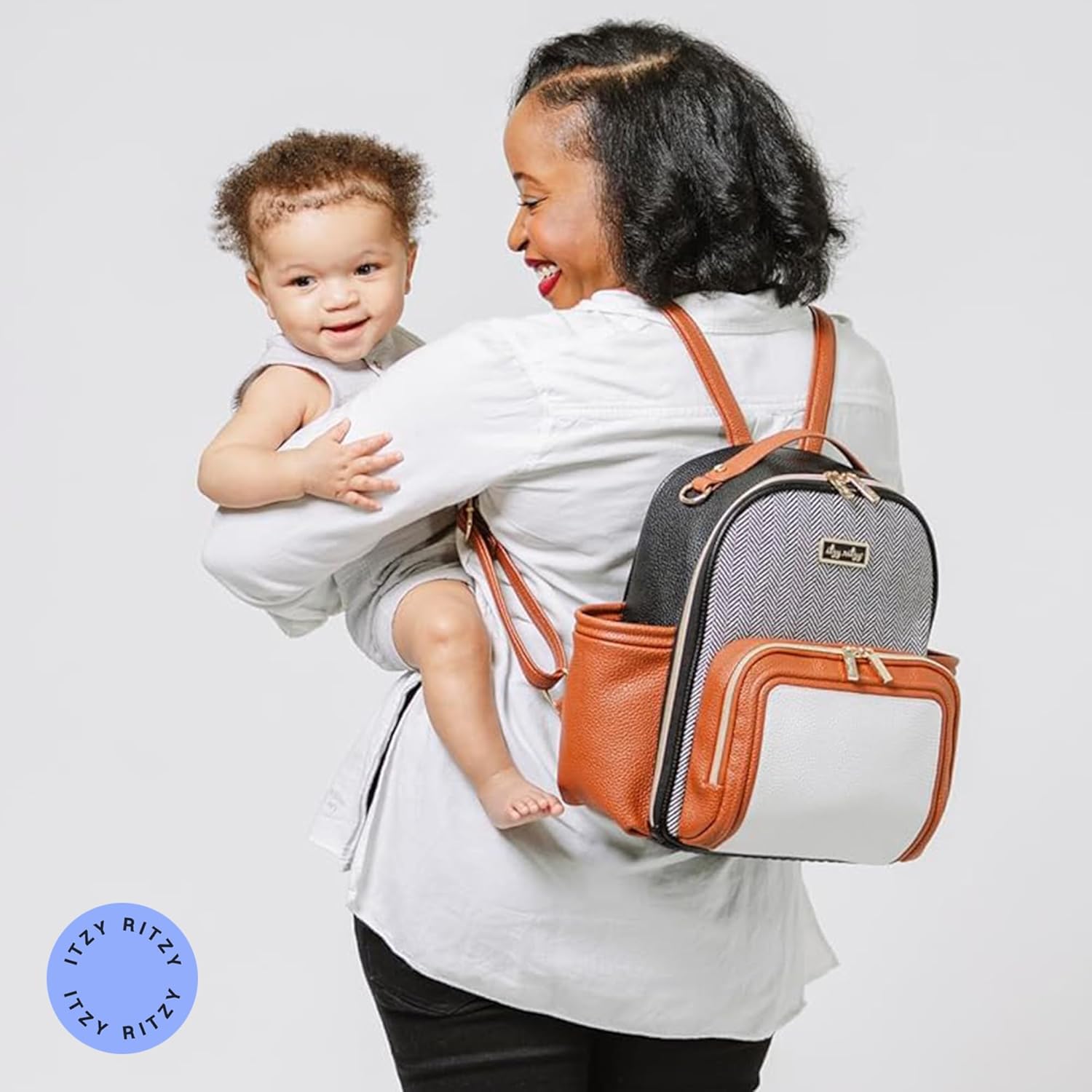 Itzy Ritzy Mini Diaper Bag Backpack – Chic, Compact Mini Plus Backpack with Changing Pad, 10 Pockets (6 Internal, 4 External), Grab-Top Handle & Rubber Feet (Coffee & Cream) - Image 8
