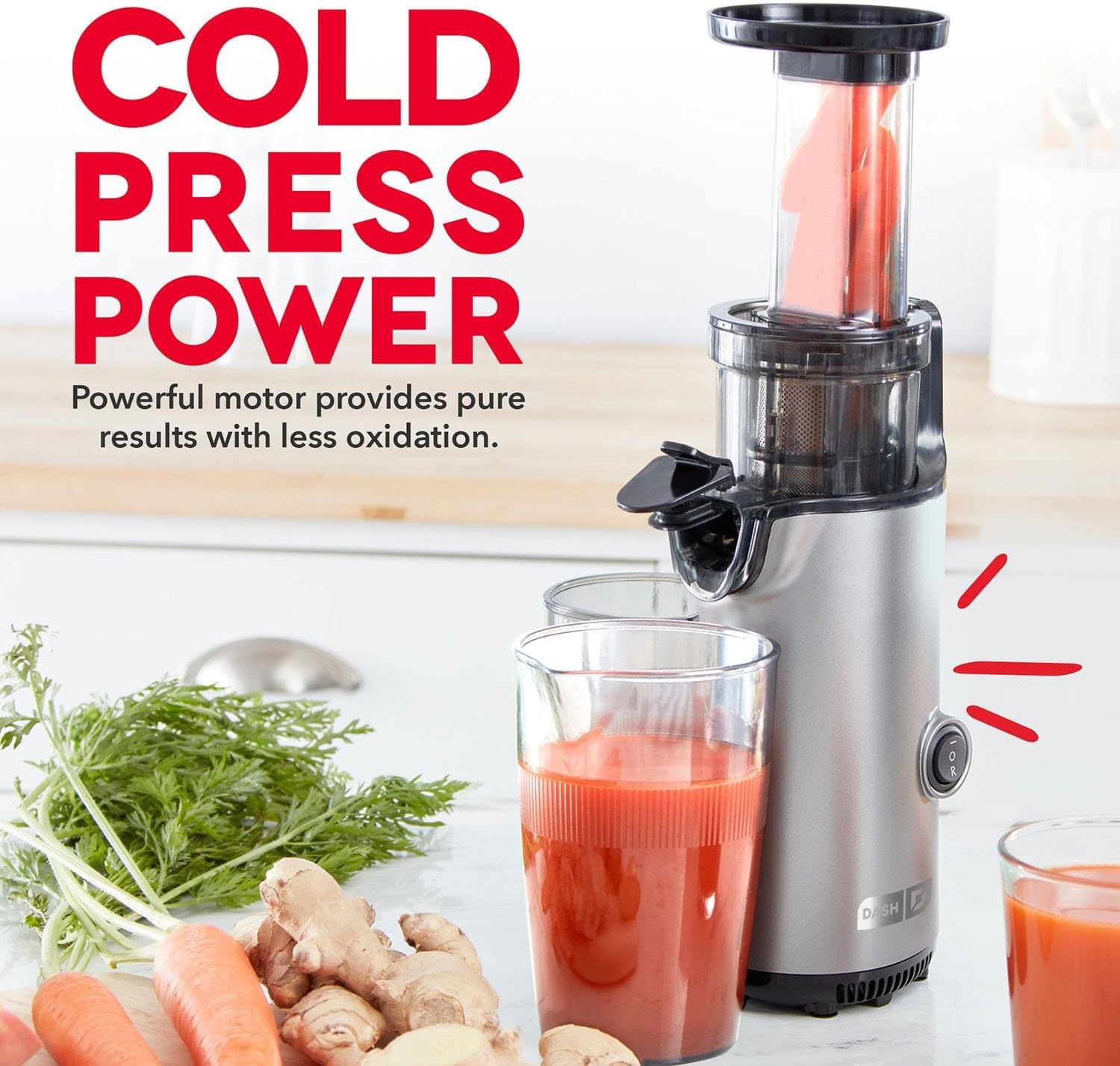Compact Cold Press Power Juicer with Slow Masticating Technology, Quiet Motor, Wide Feed Chute, Juice and Pulp Separation, Easy Assembly, Dishwasher Safe Parts, BPA-Free for Fresh Fruit Vegetable Juic