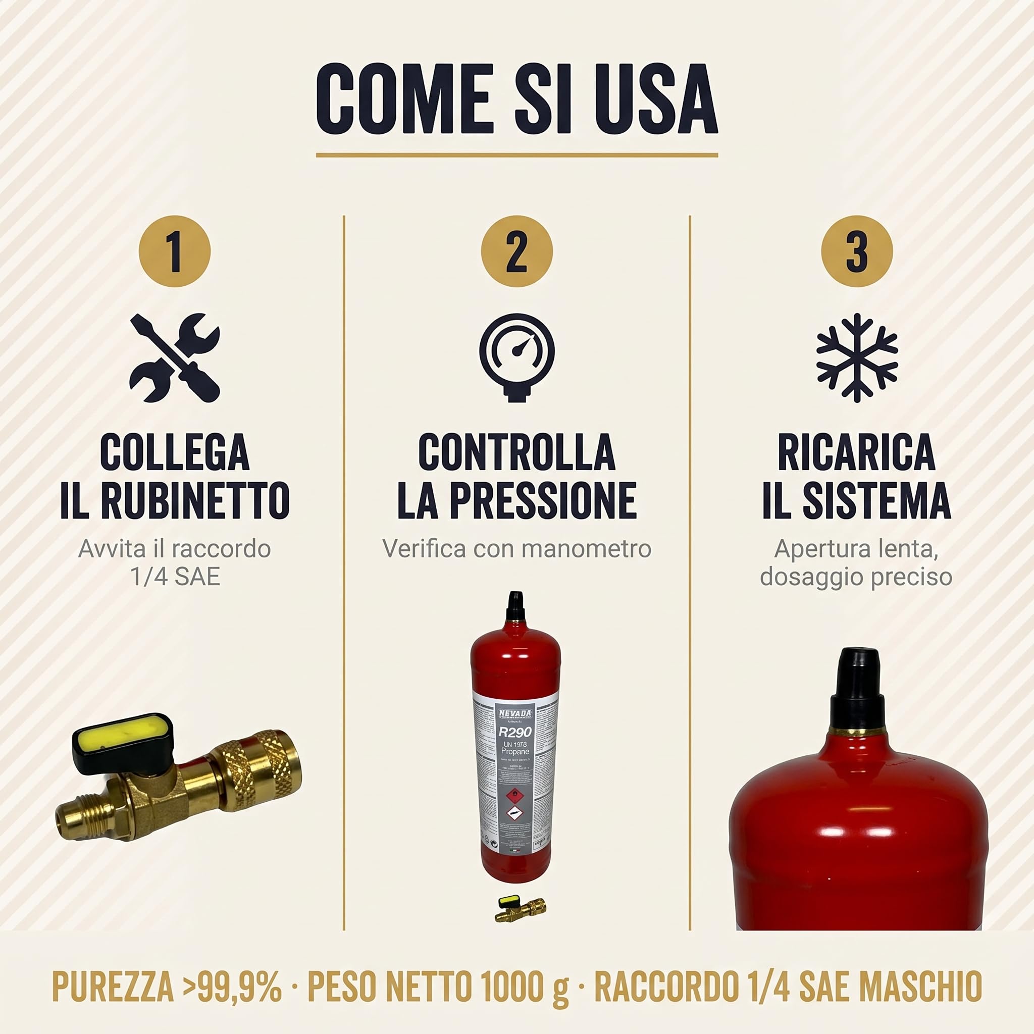 Gas Refrigerante R290 Propano in Bombola da 1Kg – Refrigerante Naturale per Climatizzatori e Frigoriferi – Alta Purezza – Bombola per Ricarica Impianti HVAC