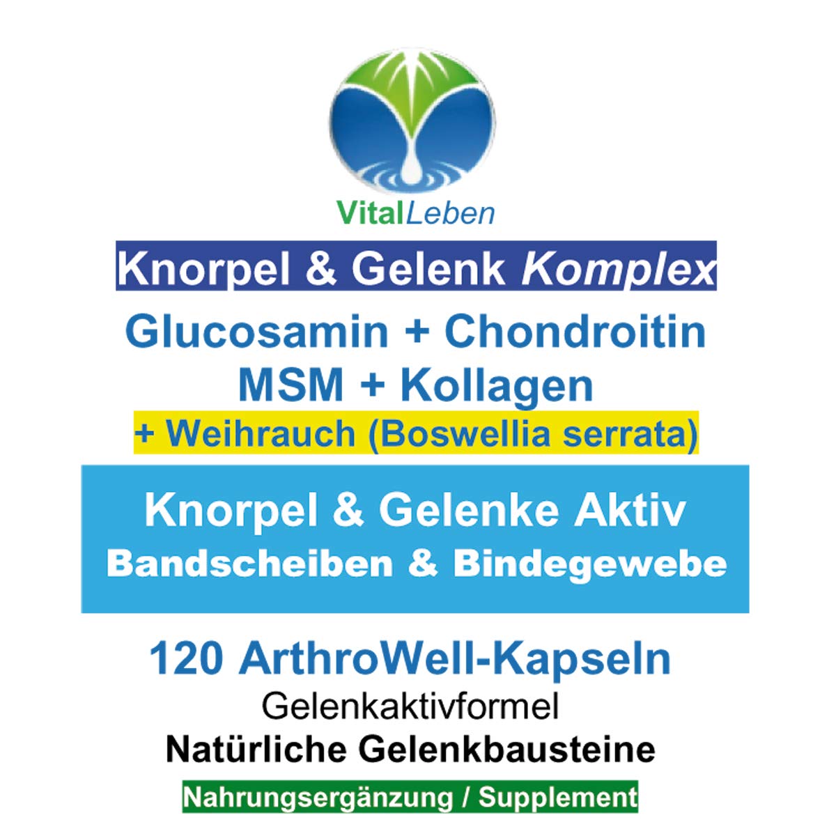 Knorpelaufbau KNORPEL & GELENKE Komplex 360 (3x120) Kapseln - ArthroWell TOP-5 Gelenkbausteine Gelenkkapseln mit Glucosamin, Chondroitin, MSM, Kollagen, Weihrauch. OHNE ZUSATZSTOFFE 26444-3