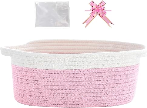 Small Basket Hamper Kit, 30x20x12cm Hamper Baskets for Gifts Empty with Gift Bag and Ribbon,Storage for Children and Infants Birthday Shower, Cat and Dog Pet Toy Pink