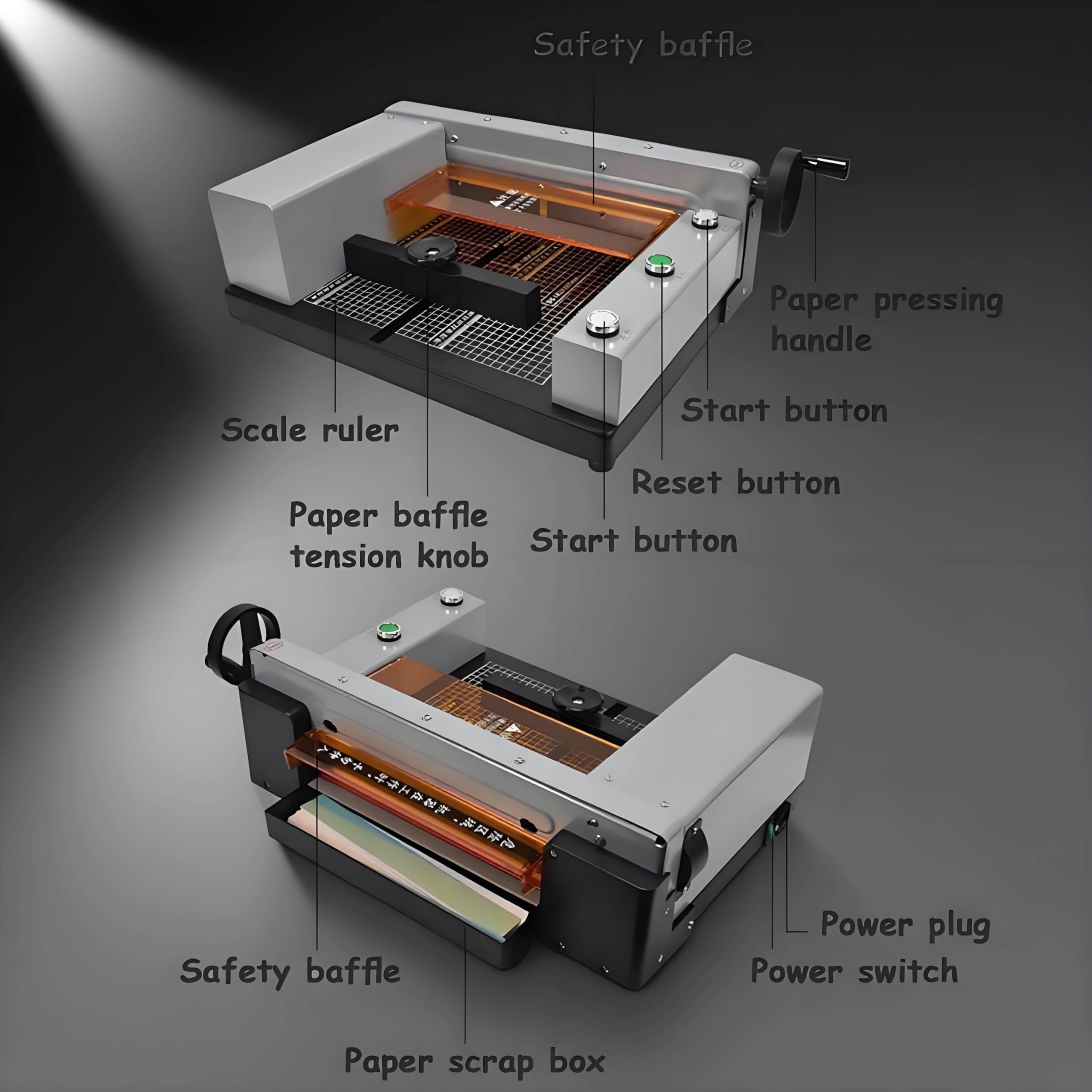 Elektryczna gilotyna do papieru, szerokość cięcia 310 mm, grubość cięcia 40 mmGrubość cięcia, elektryczna gilotyna do papieru do biura i szkoły.