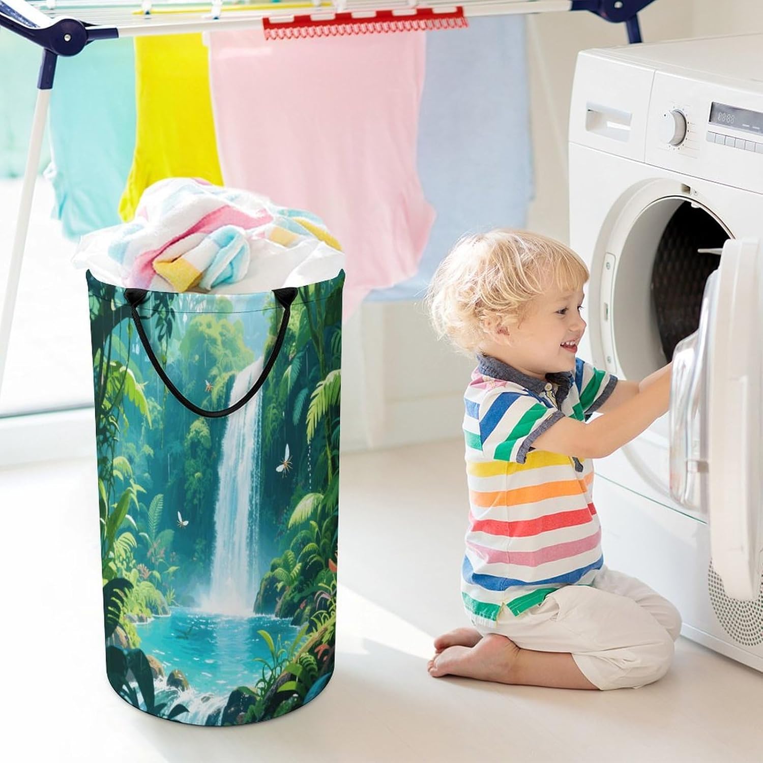 Rainforest Pool Laundry Hamper Fashion Dirty Laundry Hamper Portable Laundry Hampers with Handles Lightweight Large Clothes Storage Basket for Bedroom Bathroom
