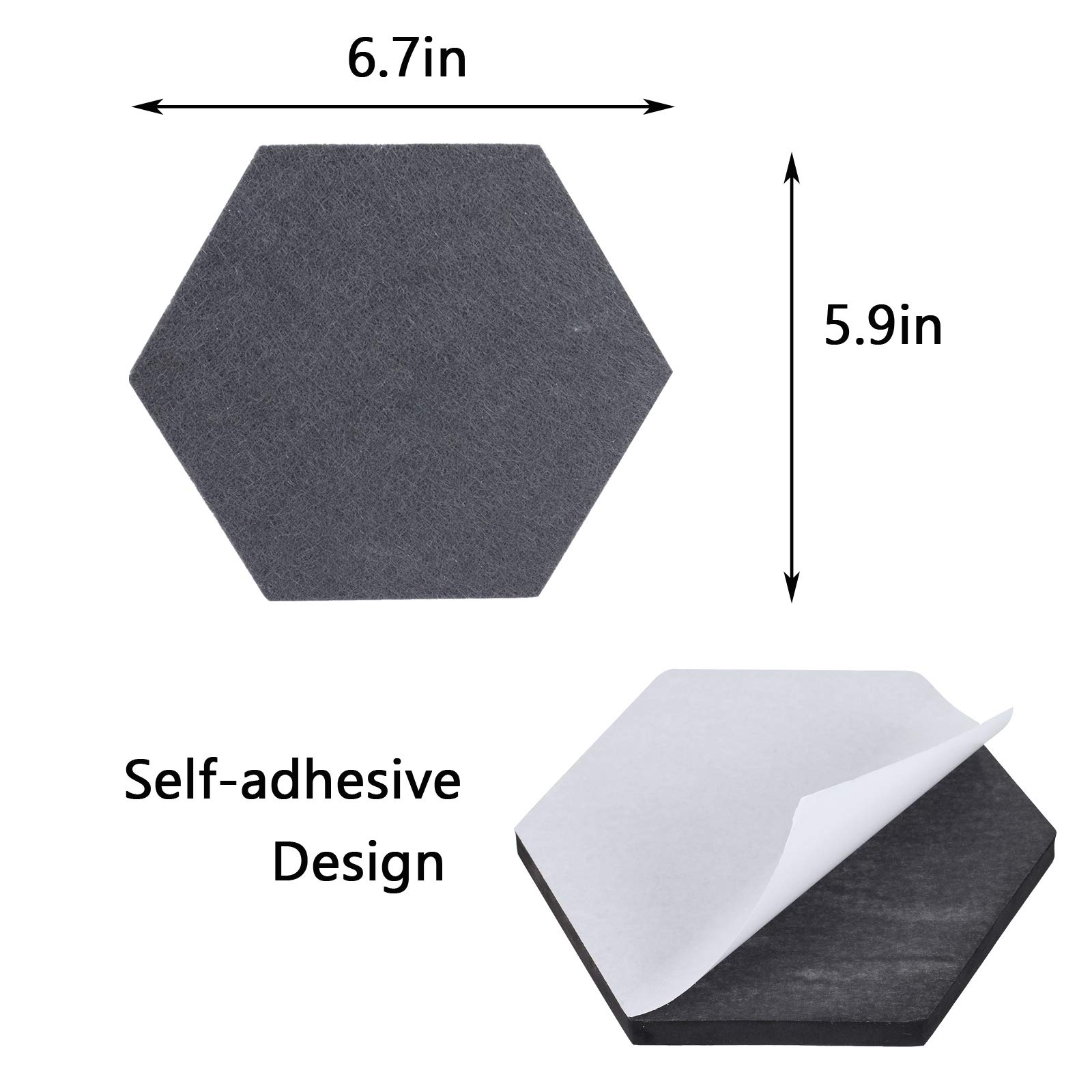 6 azulejos de fieltro hexagonales, tablero de anuncios autoadhesivo, para decoración de pared, tablero de notas para aula, oficina, hogar (gris) 2